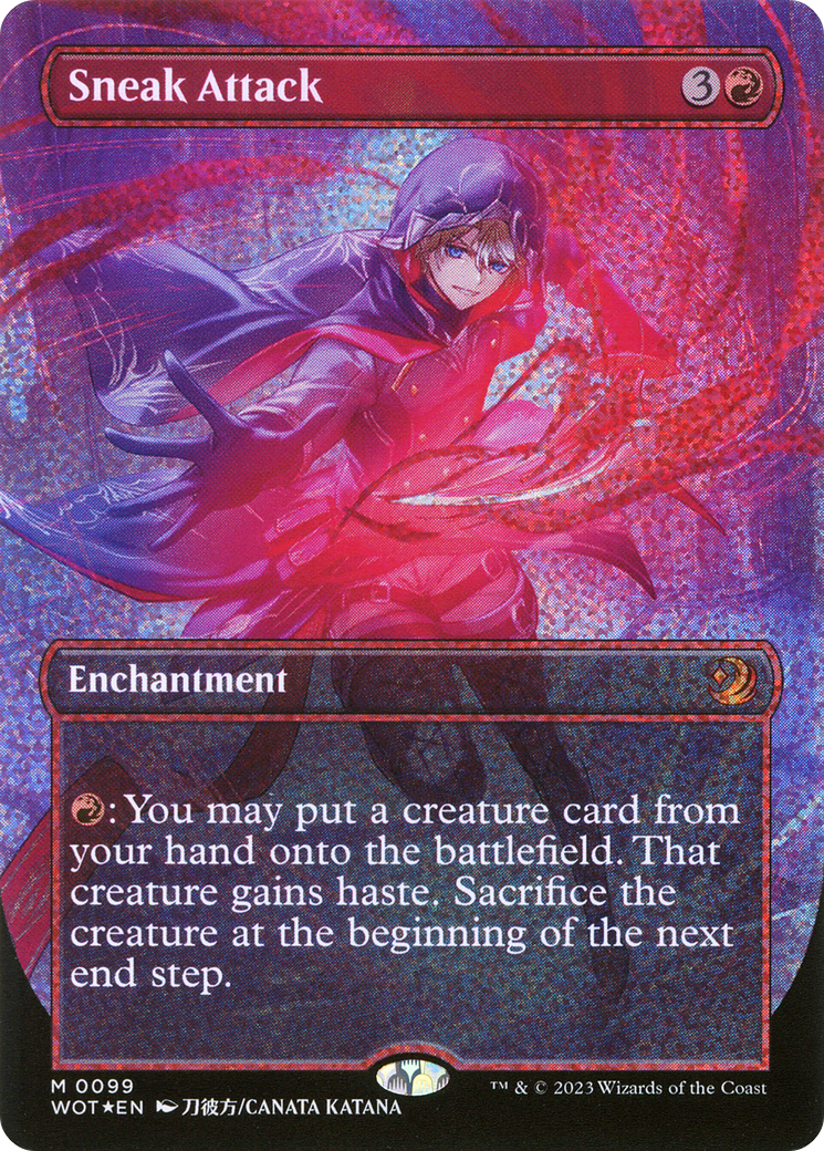 Sneak Attack (Anime Borderless) (Confetti Foil) (WOT-099) [Wilds of Eldraine: Enchanting Tales] Foil