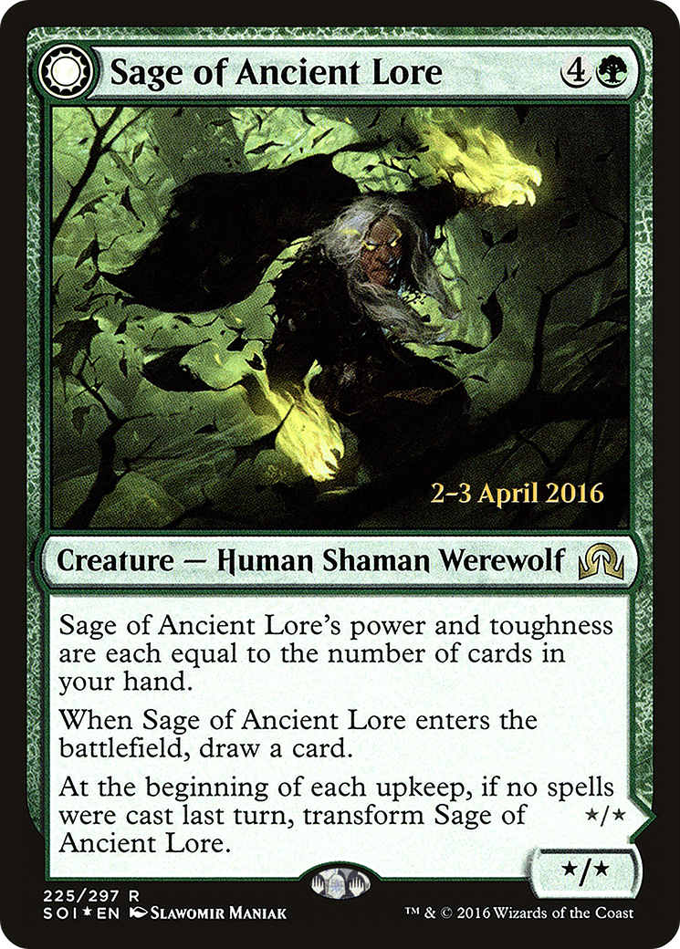 Sage of Ancient Lore // Werewolf of Ancient Hunger (PRE-225S) [Shadows over Innistrad Promos]: (Double Faced Transform) Foil
