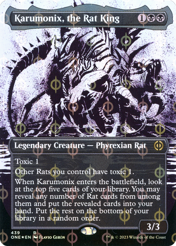 Karumonix, the Rat King (ONE-439) [Phyrexia: All Will Be One]: (Showcase) (Borderless) Foil