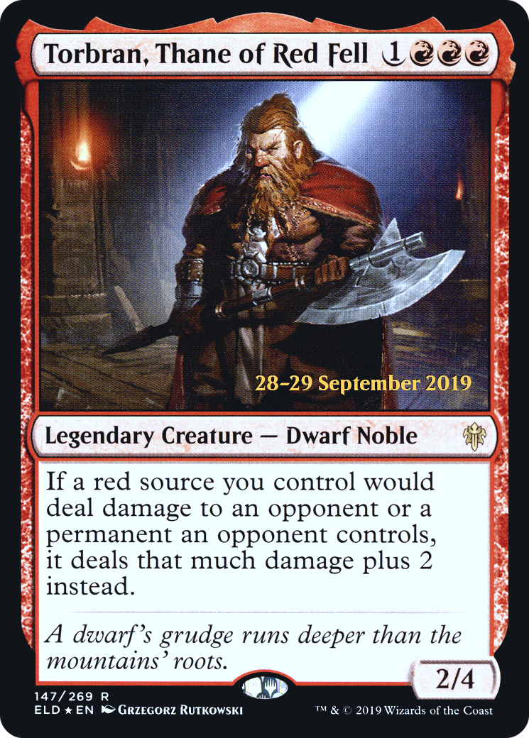 Torbran, Thane of Red Fell (PRE-147S) [Throne of Eldraine Promos] Foil