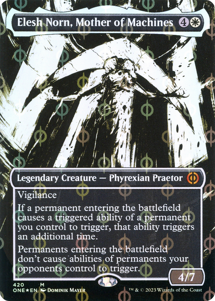 Elesh Norn, Mother of Machines (Showcase) (Step-and-Compleat Foil) (ONE-420) (Borderless) [Phyrexia: All Will Be One] Foil