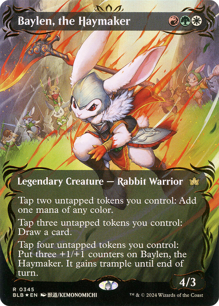 Baylen, the Haymaker (BLB-345) [Bloomburrow]: (Showcase) (Borderless) Foil