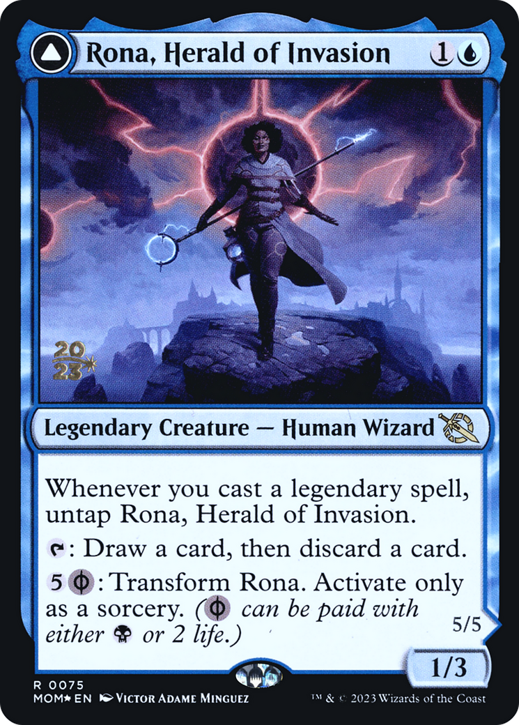 Rona, Herald of Invasion // Rona, Tolarian Obliterator (PRE-75S) [March of the Machine Promos] Foil