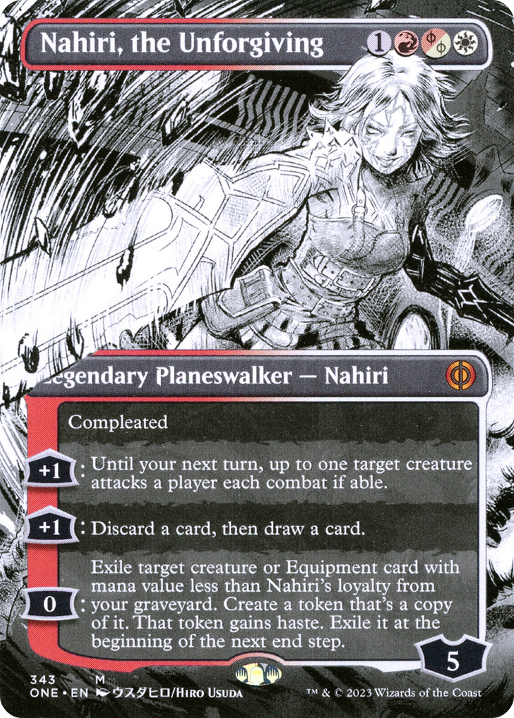 Nahiri, the Unforgiving (ONE-343) [Phyrexia: All Will Be One]: (Showcase) (Borderless) Foil