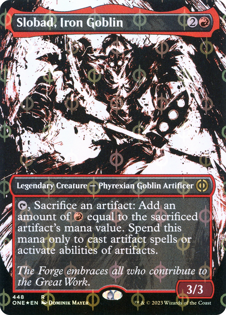 Slobad, Iron Goblin (ONE-448) [Phyrexia: All Will Be One]: (Showcase) (Borderless) Foil