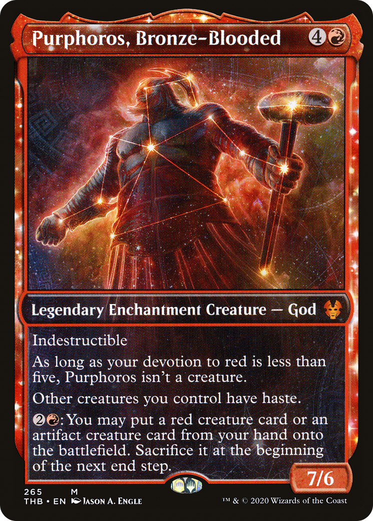 Purphoros, Bronze-Blooded (THB-265) [Theros Beyond Death]: (enchantment, Showcase)
