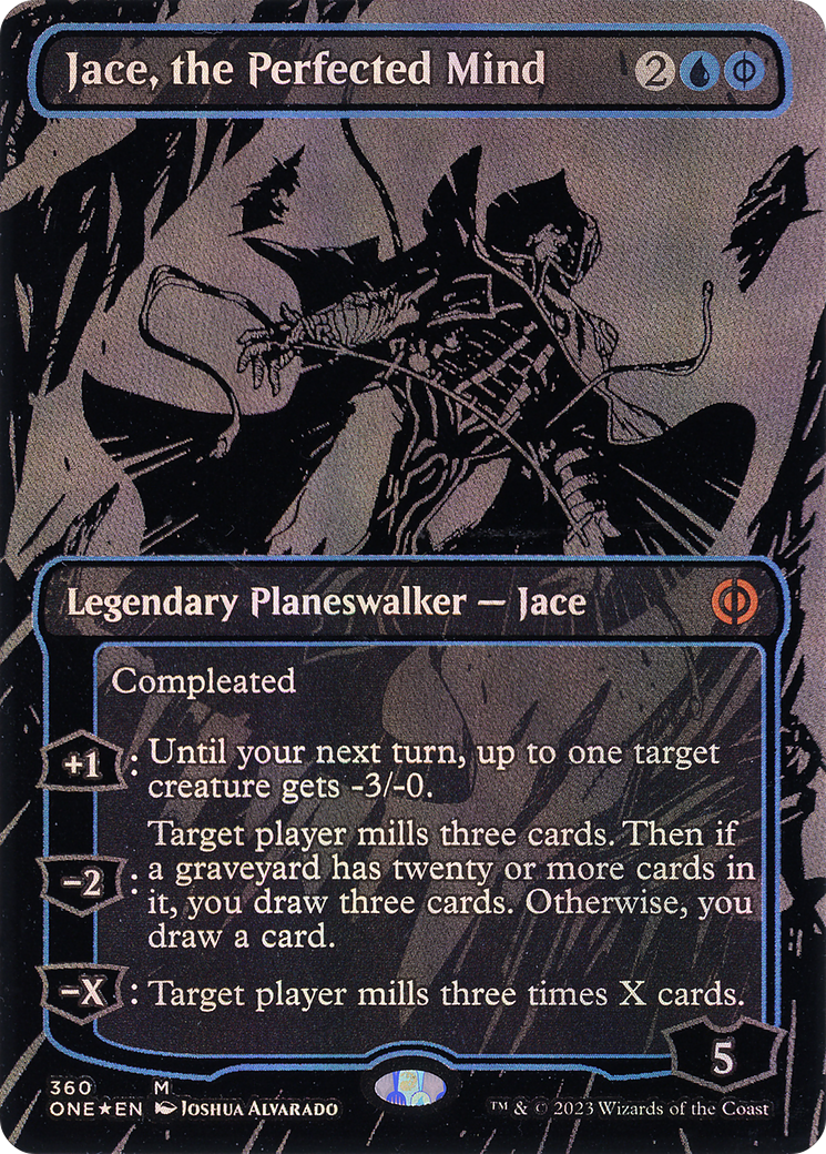 Jace, the Perfected Mind (Oil Slick Raised Foil) (ONE-360) (Borderless) [Phyrexia: All Will Be One] Foil