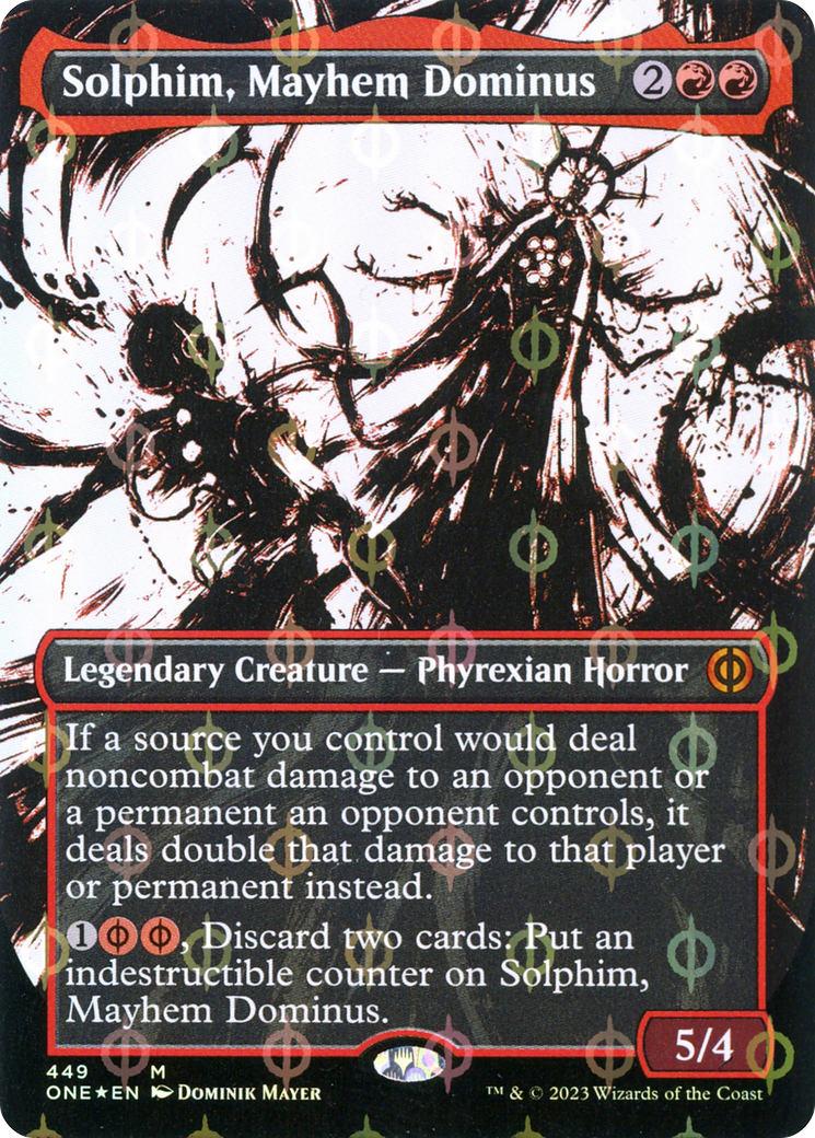 Solphim, Mayhem Dominus (ONE-449) [Phyrexia: All Will Be One]: (Showcase) (Borderless) Foil