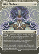 Blind Obedience (WOT-001) [Wilds of Eldraine: Enchanting Tales]: (Showcase) (Borderless) Foil