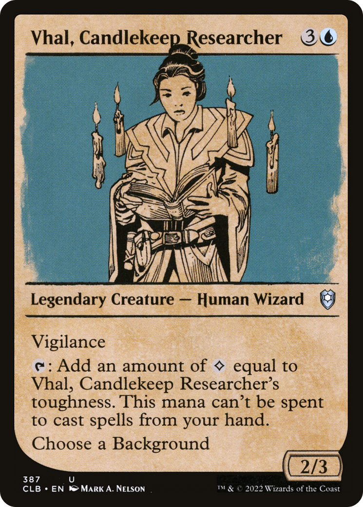 Vhal, Candlekeep Researcher (CLB-387) [Commander Legends: Battle for Baldur's Gate]: (Showcase) Foil