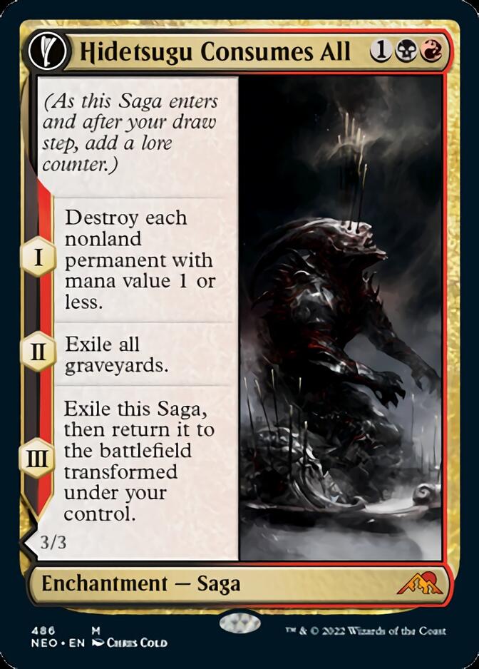 Hidetsugu Consumes All // Vessel of the All-Consuming (NEO-486) [Kamigawa: Neon Dynasty]: (Extended Art, fandfc, enchantment) Foil