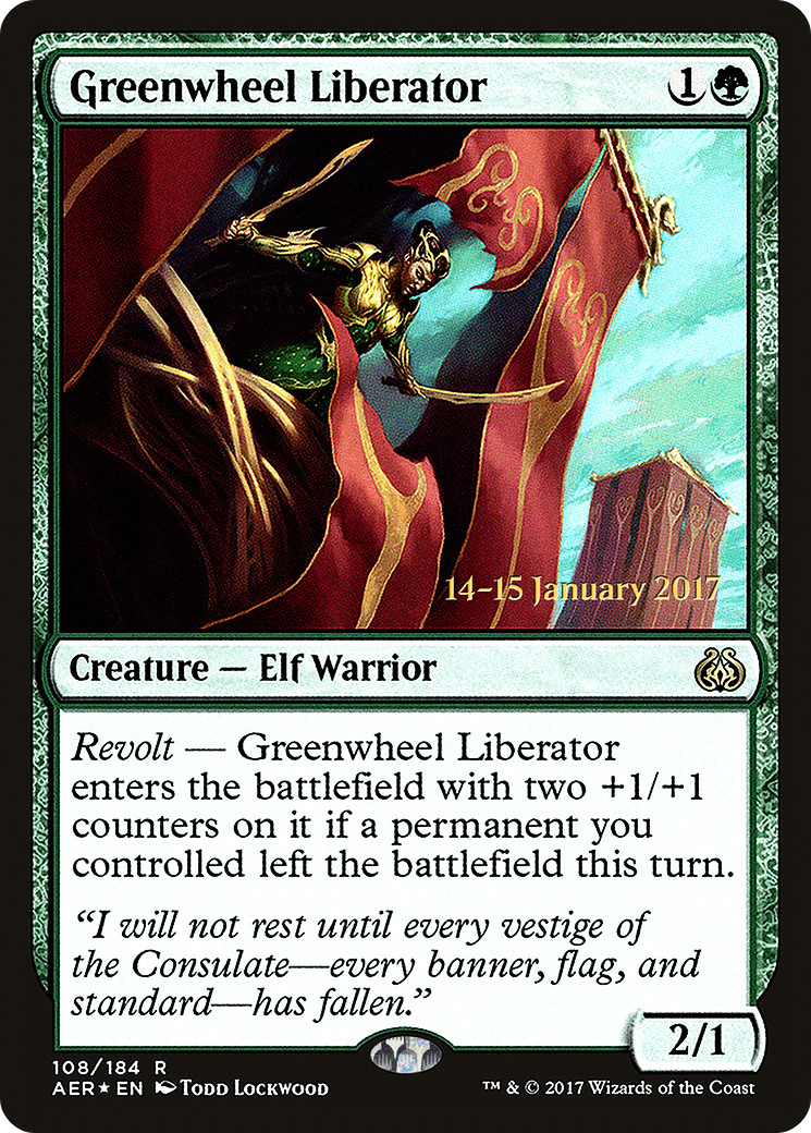 Greenwheel Liberator (PRE-108S) [Aether Revolt Promos] Foil