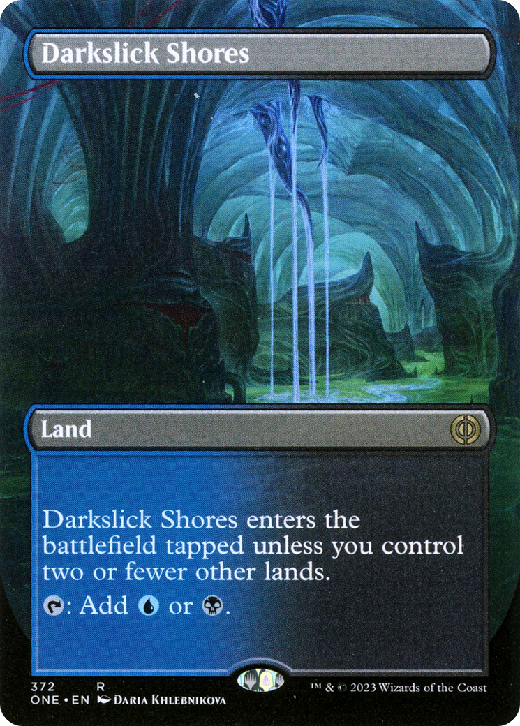 Darkslick Shores (ONE-372) [Phyrexia: All Will Be One] (Borderless) Foil