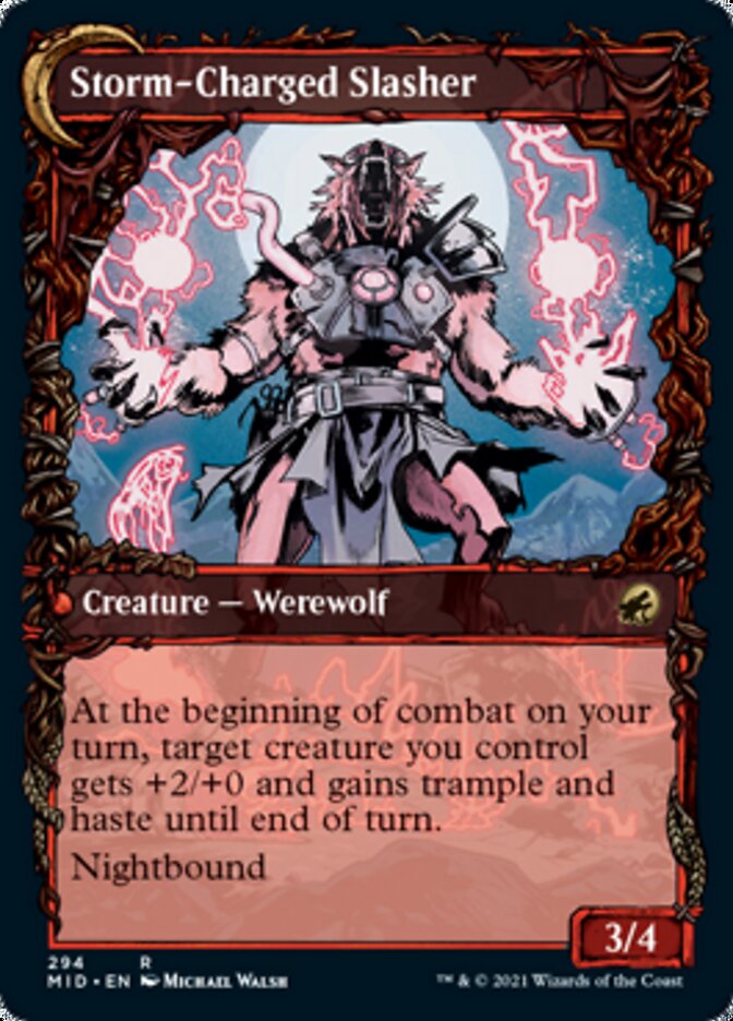 Reckless Stormseeker // Storm-Charged Slasher (MID-294) [Innistrad: Midnight Hunt]: (Showcase, Double Faced Transform) Foil