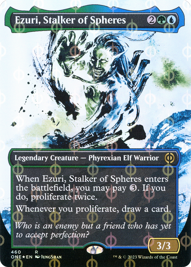 Ezuri, Stalker of Spheres (Showcase) (Step-and-Compleat Foil) (ONE-460) (Borderless) [Phyrexia: All Will Be One] Foil