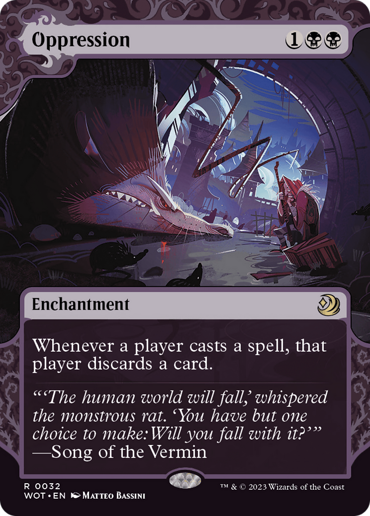 Oppression (WOT-032) [Wilds of Eldraine: Enchanting Tales]: (Showcase) (Borderless)