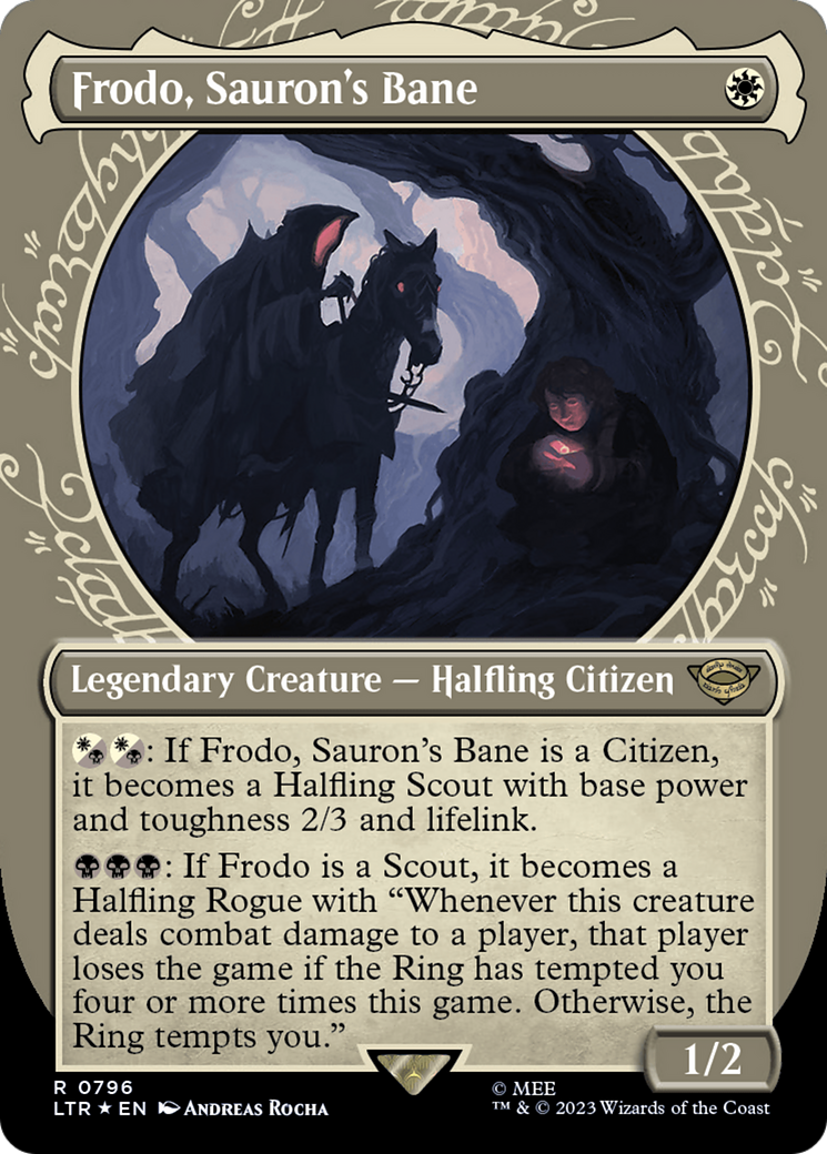 Frodo, Sauron's Bane (LTR-796) [The Lord of the Rings: Tales of Middle-earth]: (Showcase) (Borderless) Foil