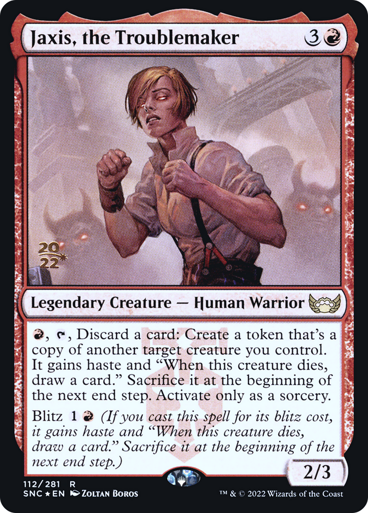 Jaxis, the Troublemaker (PRE-112) [Streets of New Capenna Promos] Foil