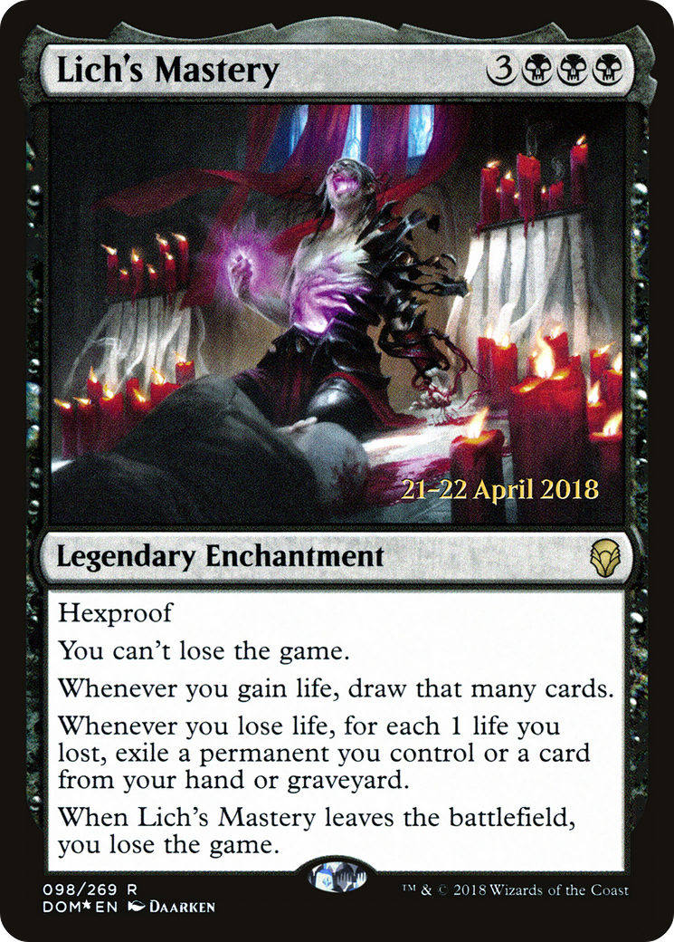Lich's Mastery (PRE-98S) [Dominaria Promos] Foil