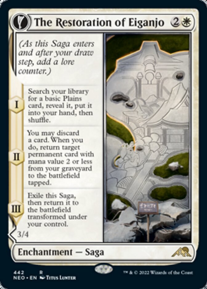 The Restoration of Eiganjo // Architect of Restoration (NEO-442) [Kamigawa: Neon Dynasty]: (Extended Art, fandfc, enchantment)