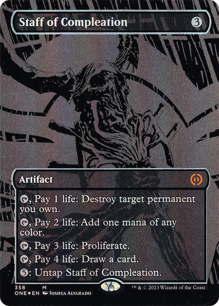 Staff of Compleation (ONE-358) [Phyrexia: All Will Be One] (Borderless) Foil