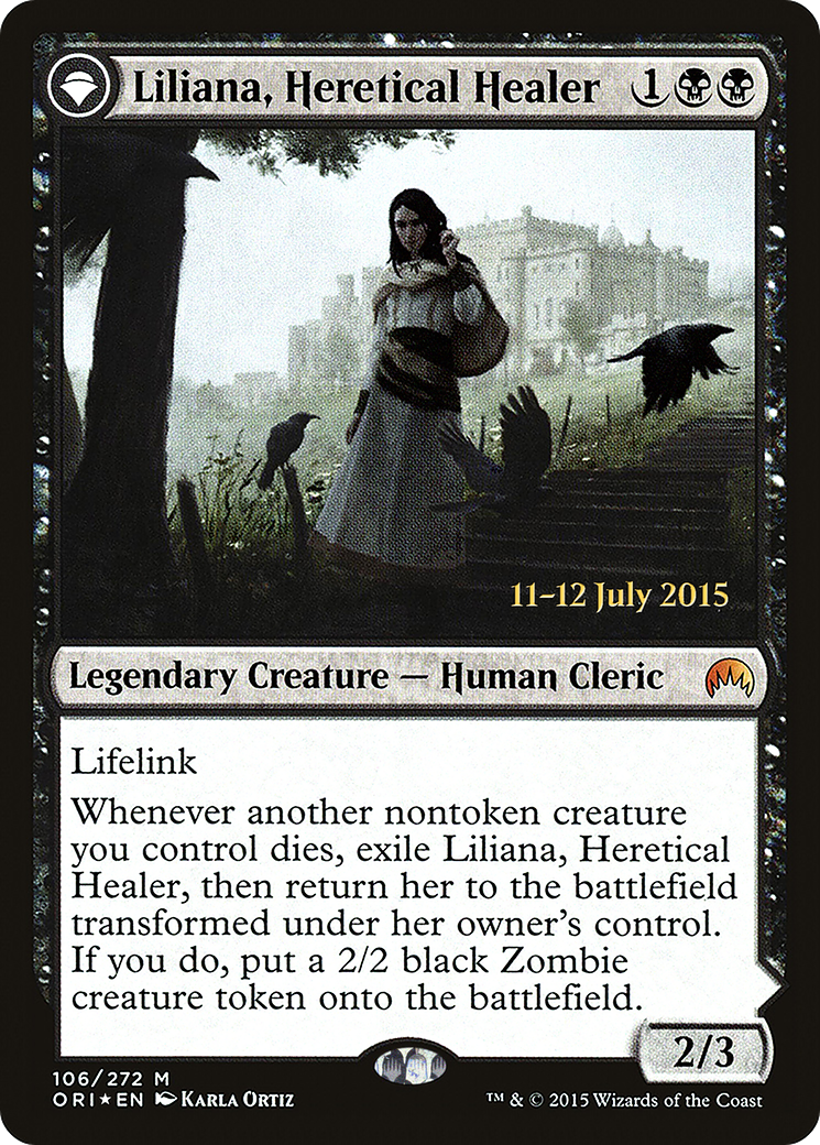 Liliana, Heretical Healer // Liliana, Defiant Necromancer (PRE-106S) [Magic Origins Promos]: (originpwdfc) Foil