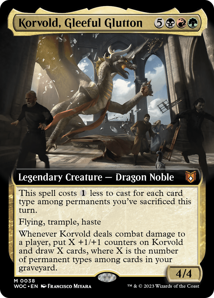 Korvold, Gleeful Glutton (WOC-038) [Wilds of Eldraine Commander]: (Extended Art) Foil