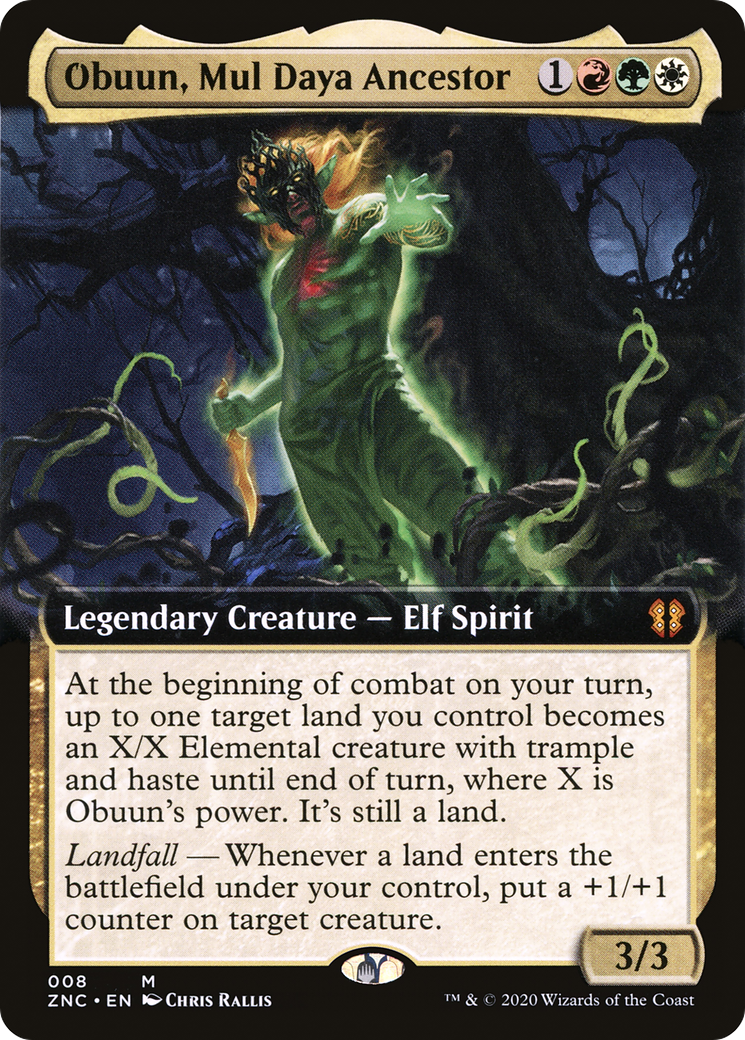 Obuun, Mul Daya Ancestor (ZNC-008) [Zendikar Rising Commander]: (Extended Art)