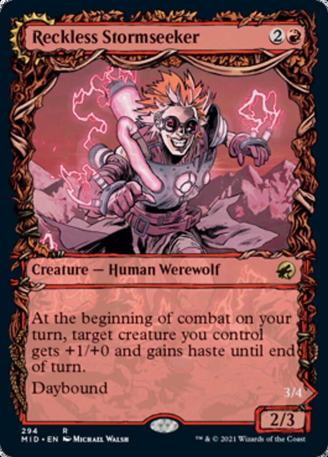 Reckless Stormseeker // Storm-Charged Slasher (MID-294) [Innistrad: Midnight Hunt]: (Showcase, Double Faced Transform) Foil