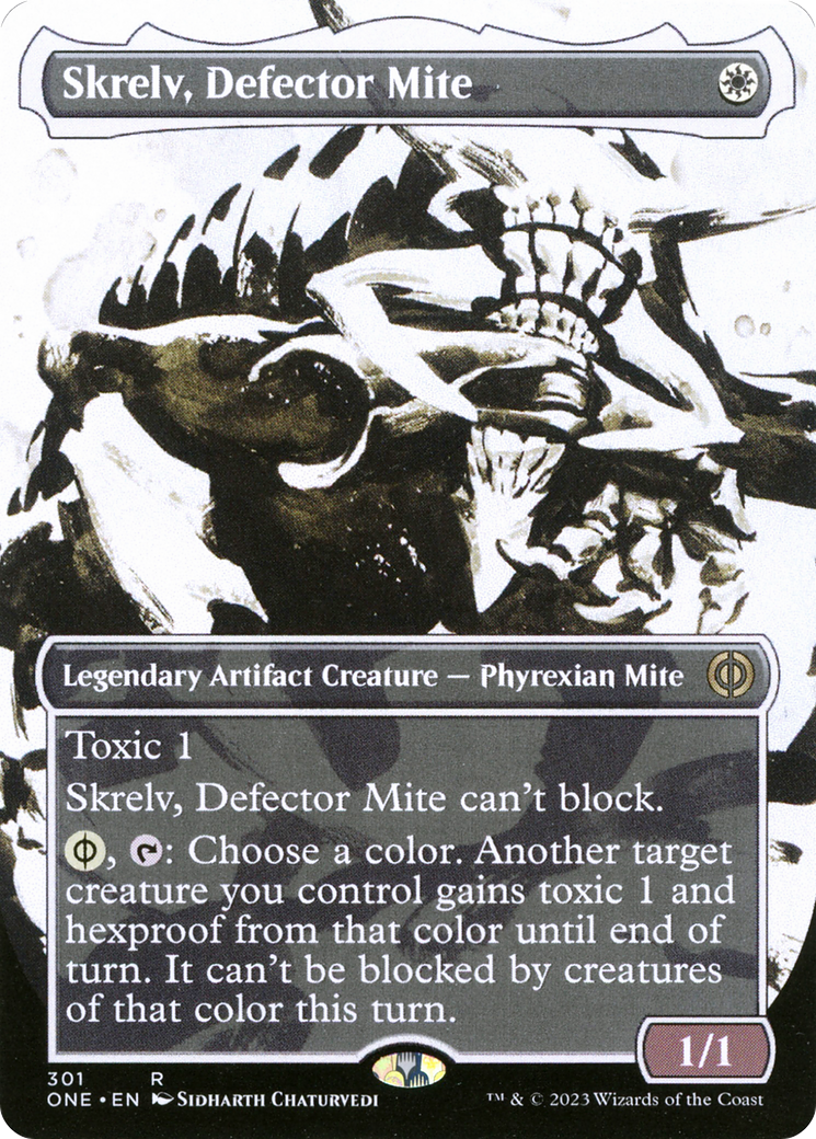 Skrelv, Defector Mite (ONE-301) [Phyrexia: All Will Be One]: (Showcase) (Borderless) Foil