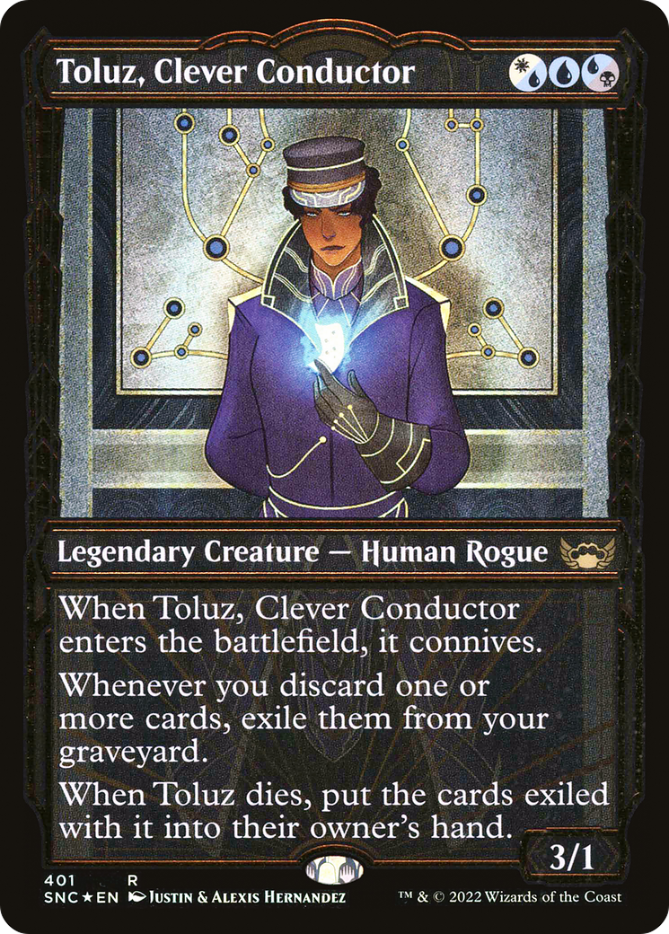 Toluz, Clever Conductor (Gilded Foil) (SNC-401) (Showcase) [Streets of New Capenna] Foil