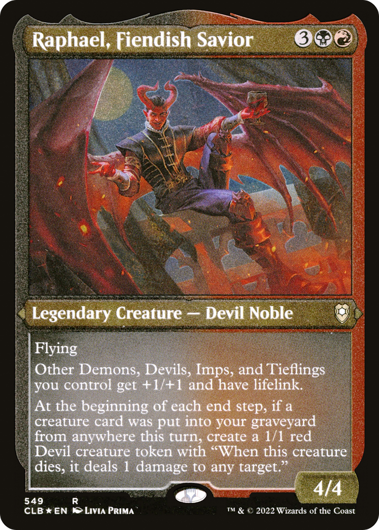 Raphael, Fiendish Savior (CLB-549) [Commander Legends: Battle for Baldur's Gate] Etched Foil