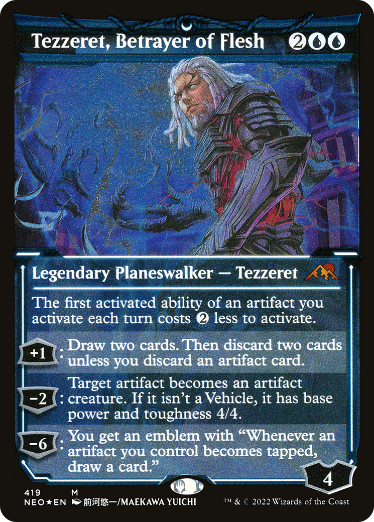 Tezzeret, Betrayer of Flesh (Showcase) (Foil Etched) (NEO-419) [Kamigawa: Neon Dynasty] Foil