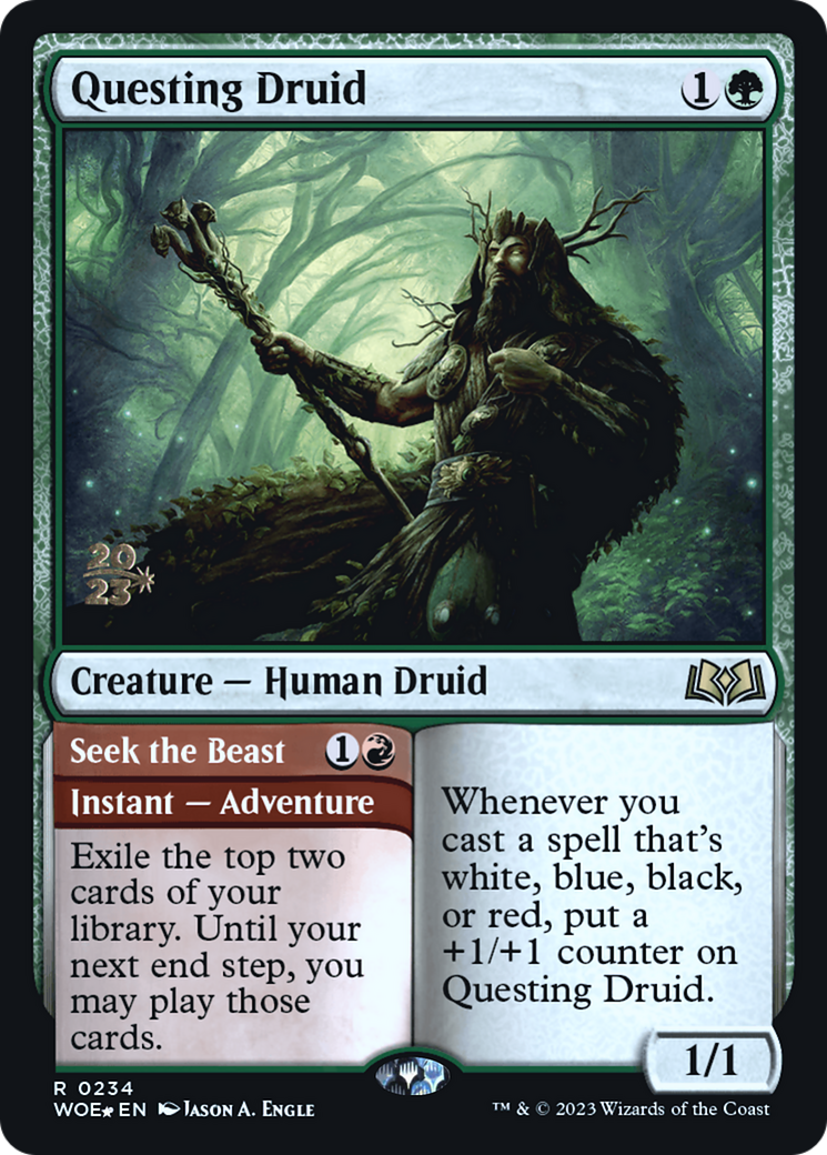 Questing Druid // Seek the Beast (PRE-234S) [Wilds of Eldraine Promos] Foil