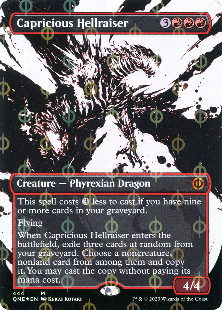 Capricious Hellraiser (ONE-444) [Phyrexia: All Will Be One]: (Showcase) (Borderless) Foil