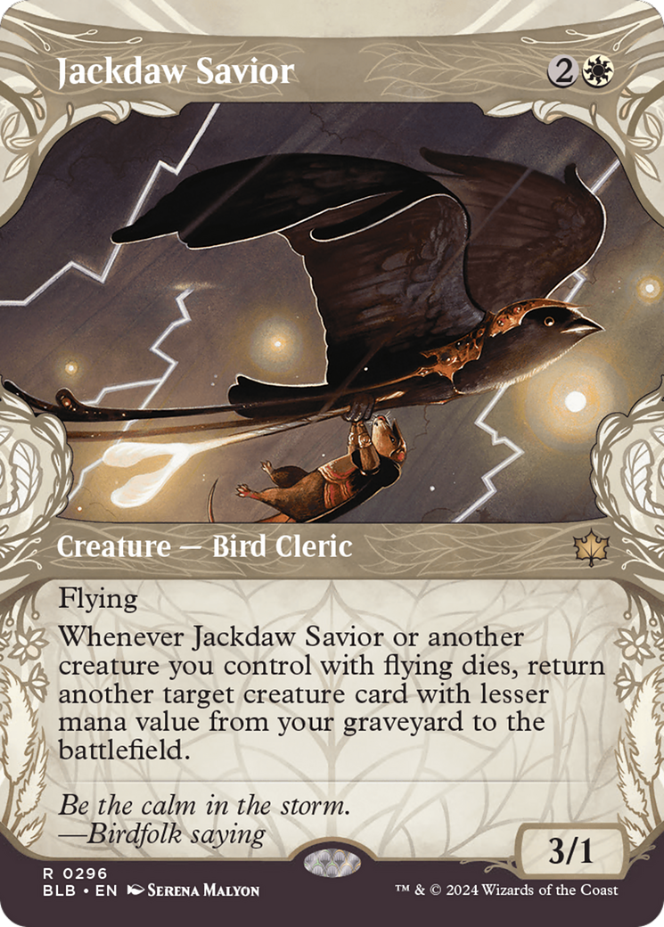 Jackdaw Savior (BLB-296) [Bloomburrow]: (Showcase) (Borderless) Foil