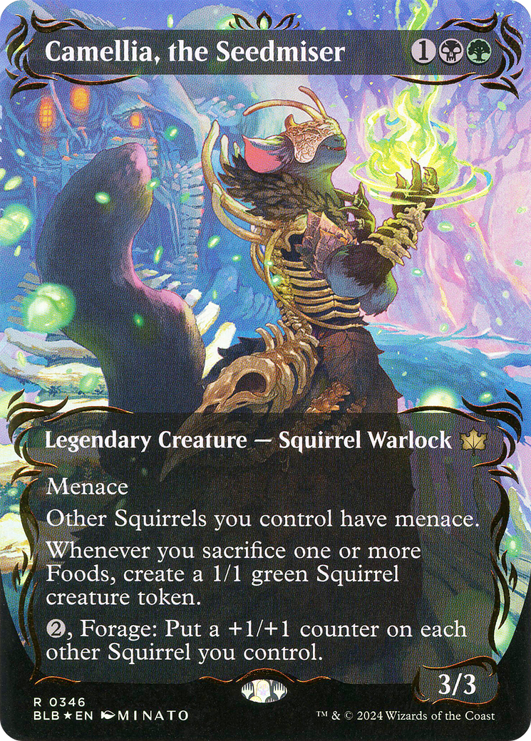 Camellia, the Seedmiser (BLB-346) [Bloomburrow]: (Showcase) (Borderless) Foil