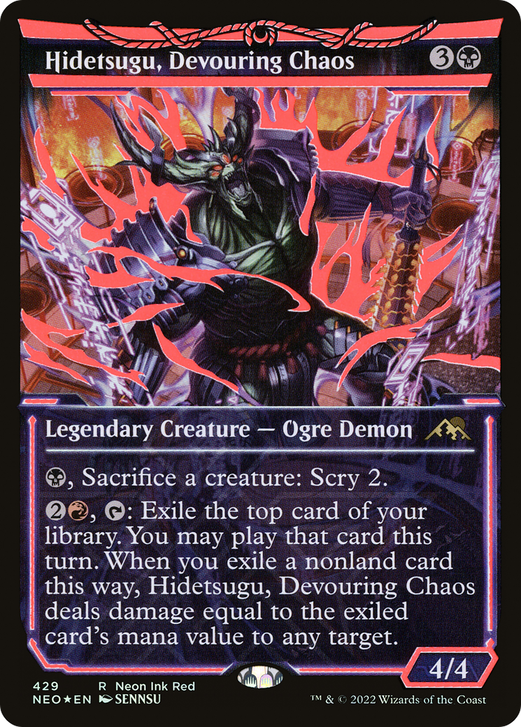 Hidetsugu, Devouring Chaos (Neon Red) (NEO-429) (Showcase) [Kamigawa: Neon Dynasty] Foil