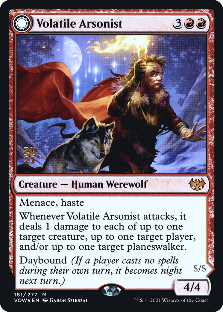 Volatile Arsonist // Dire-Strain Anarchist (PRE-181S) [Innistrad: Crimson Vow Promos]: (Double Faced Transform) Foil