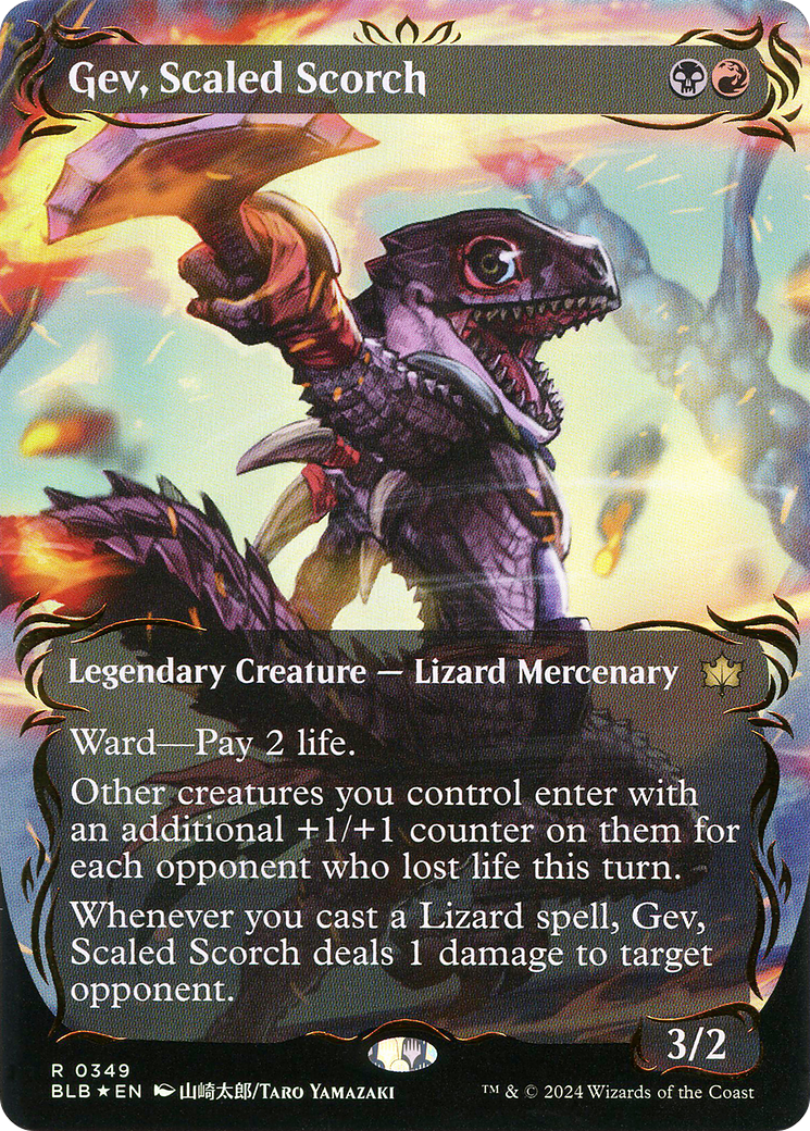 Gev, Scaled Scorch (BLB-349) [Bloomburrow]: (Showcase) (Borderless) Foil