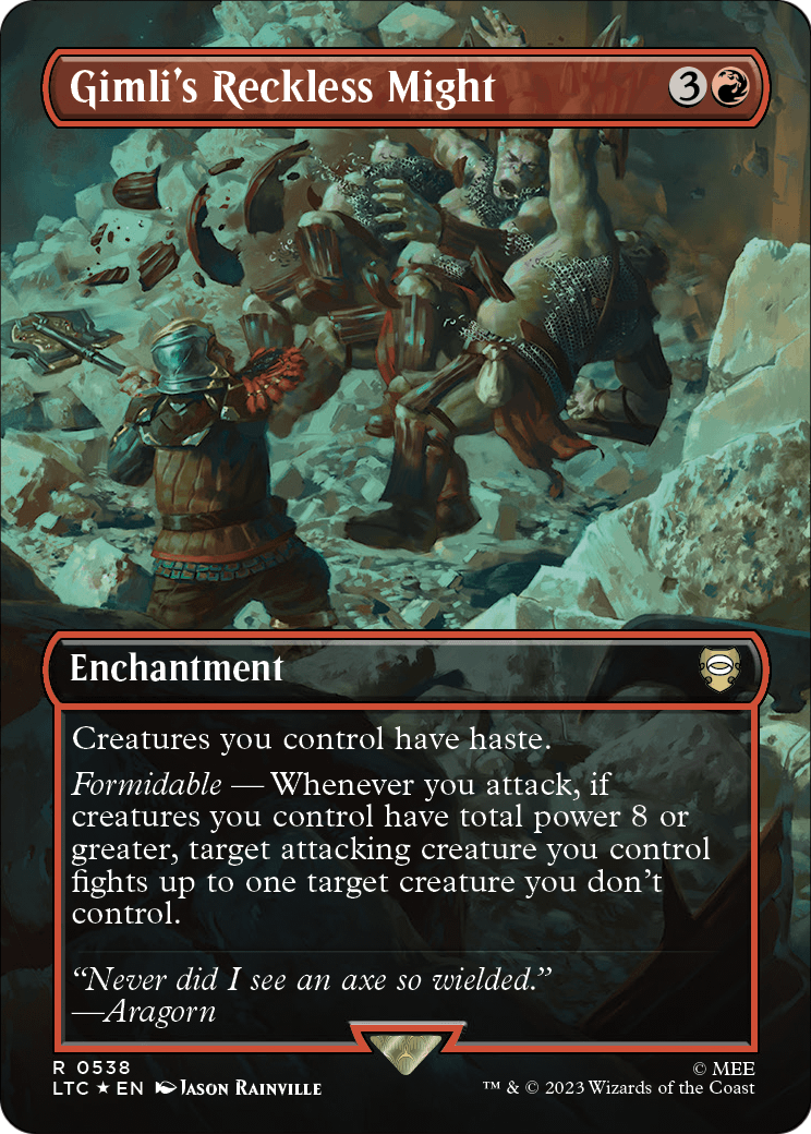 Gimli's Reckless Might (Borderless) (Surge Foil) (LTC-538) [Tales of Middle-earth Commander] Foil