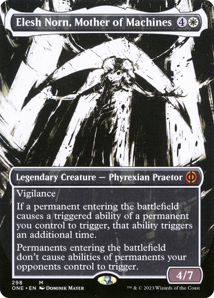 Elesh Norn, Mother of Machines (ONE-298) [Phyrexia: All Will Be One]: (Showcase) (Borderless) Foil