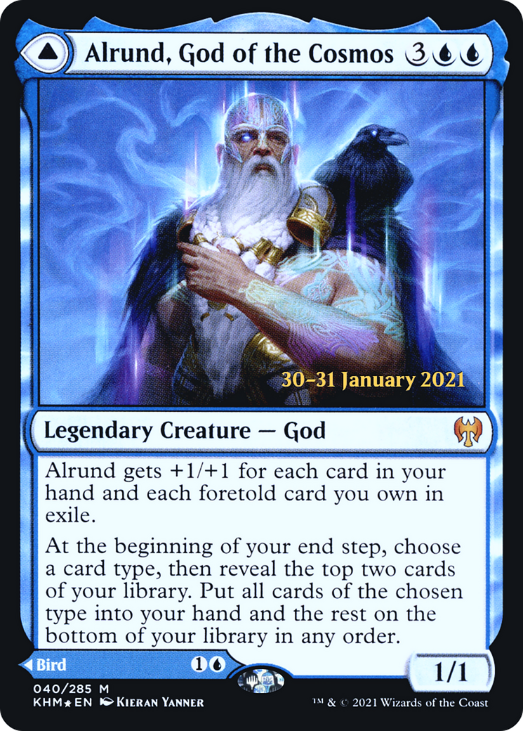 Alrund, God of the Cosmos // Hakka, Whispering Raven (PRE-40S) [Kaldheim Promos] Foil