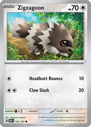 Zigzagoon 167 - [SV03 Obsidian Flames]