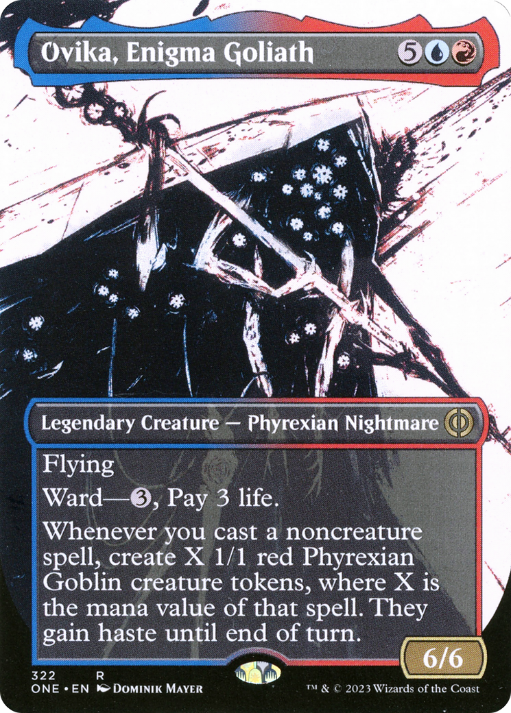 Ovika, Enigma Goliath (ONE-322) [Phyrexia: All Will Be One]: (Showcase) (Borderless) Foil
