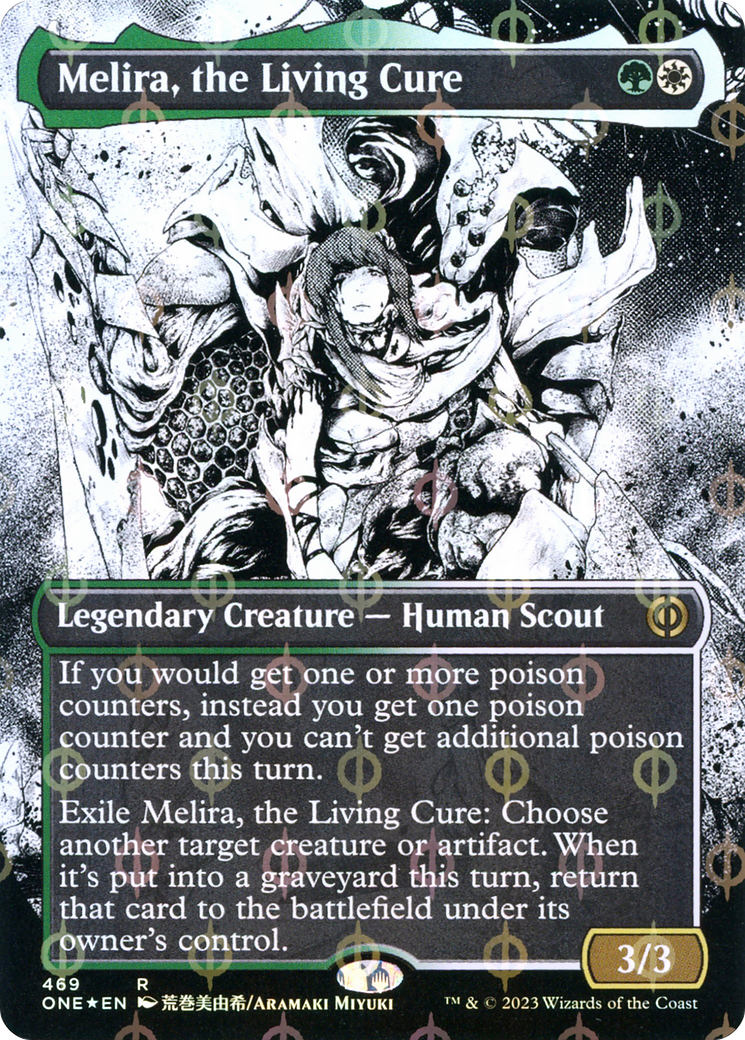 Melira, the Living Cure (ONE-469) [Phyrexia: All Will Be One]: (Showcase) (Borderless) Foil