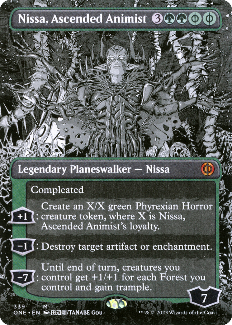 Nissa, Ascended Animist (ONE-339) [Phyrexia: All Will Be One]: (Showcase) (Borderless) Foil