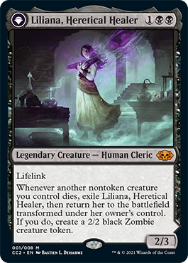Liliana, Heretical Healer // Liliana, Defiant Necromancer (CC2-001) [Commander Collection: Black]: (originpwdfc) Foil