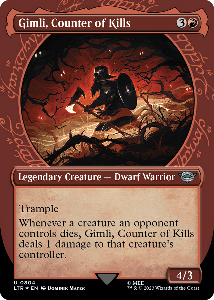 Gimli, Counter of Kills (LTR-804) [The Lord of the Rings: Tales of Middle-earth]: (Showcase) (Borderless) Foil