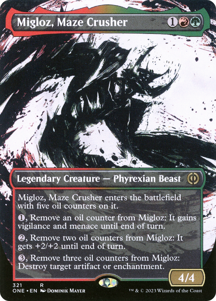 Migloz, Maze Crusher (ONE-321) [Phyrexia: All Will Be One]: (Showcase) (Borderless)